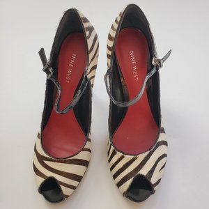 Nine West high heel peep toe zebra print 7.5